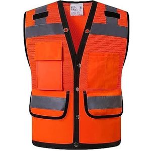 Fluorescerend Vest Reflecterend Veiligheidsvest Met Hoge Zichtbaarheid Met Zakken Werkvest Zomer Heren Reflecterend Harnas (Color : Orange, Size : XL)