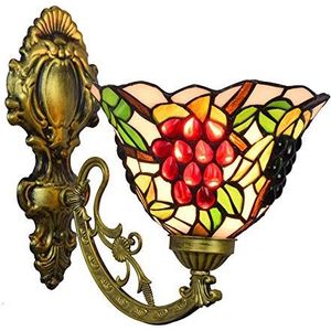 Tiffany Stijl Wandlamp, Gekleurd Landglas, 8-Inch Vintage Handgemaakte Rotan Blad Lampenkap, Traditioneel Beugelontwerp