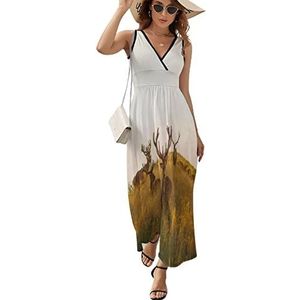 Groep van wilde hert dames lange jurk mouwloze maxi-jurk zonnejurk strand feestjurken avondjurk XL