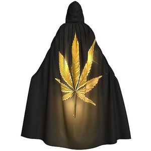 OPSREY Gouden Cannabis Gedrukt Volwassen Hooded Poncho Volledige Lengte Mantel Gewaad Party Decoratie Accessoires