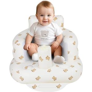 AirSwim Opblaasbare babystoel, opblaasbaar babyzitje voor baby's vanaf 3 maanden, zomerstoel met ingebouwde luchtpomp, bumbo-stoel om te leren zitten, kamperen, beer