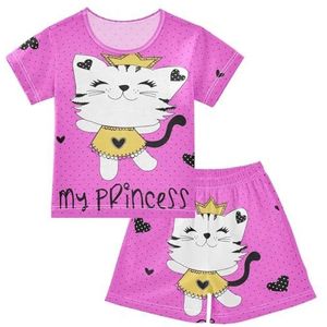YOUJUNER Kinderpyjama set prinses schattige kat korte mouw T-shirt zomer nachtkleding pyjama lounge wear nachtkleding voor jongens meisjes kinderen, Meerkleurig, 10 jaar