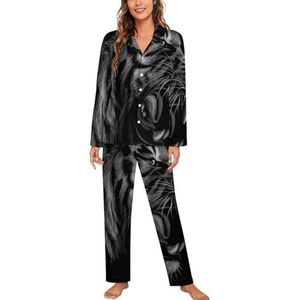 Zwart En Wit Tijger Portret Lange Mouw Pyjama Sets Voor Vrouwen Klassieke Nachtkleding Nachtkleding Zachte Pjs Lounge Sets