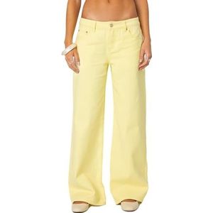 WAVDSYB Dames wijde pijpen jeans lage taille baggy jeans losse vriendjes broek denim broek Y2K 90s streetwear, Z12404-geel, M