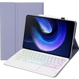 Toetsenbordhoes voor Xiaomi Mi Pad 8/8 Pro 11.2"" 2025, 7 kleuren achtergrondverlichting, Afneembaar Draadloos Toetsenbord met Slim Touchpad,Purper