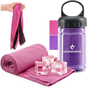 Com-four 2 x koelhanddoek in de fles, verkoelende handdoek voor warmte, zonnebrand en inspanning, sport, 2 x doeken, roze/paars