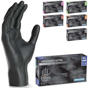 ARNOMED wegwerphandschoenen zwart, nitril handschoenen XL, 500 stuks, poedervrij & latexvrij, verkrijgbaar in maat XS, S, M, L, XL & XXL