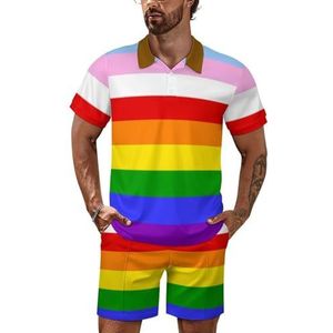 LGBT Regenboog Transgender Pride Vlag Heren Poloshirt Set Korte Mouw Trainingspak Set Casual Strand Shirts Shorts Outfit XL