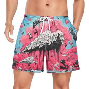 Niigeu Art Doodle Flamingo Bird zwembroek voor heren, sneldrogend, met zakken, Leuke mode, XXL