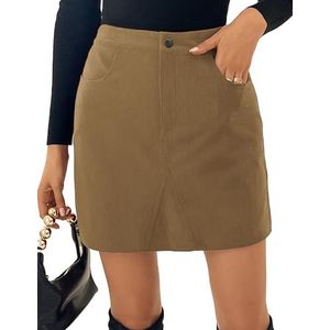 Kate Kasin Cordurock minirok voor dames, hoge taille, smalle pasvorm, wikkelrok, herfst en winter, corduroy rok, korte rok van corduroy, donkerbruin, L