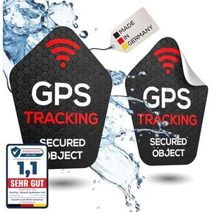 TinyTag® 2 x waarschuwingsstickers voor GPS-tracker, weerbestendige waarschuwingsstickers als diefstalbeveiliging voor je fiets, e-bike, auto, motorfiets en koffer, bombestendig en duurzaam,
