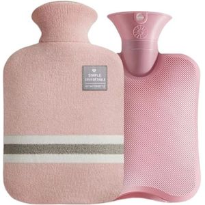 Warmwaterkruik met gebreide hoes, duurzame warmwaterkruik van 1 liter / 2 l voor pijnverlichting, warme koude therapie, handen en voeten, warmwaterzak (HWB01-2L-roze)