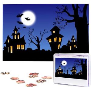 KHiry Puzzels, 1000 stukjes, gepersonaliseerde legpuzzels voor Halloween, nachtfoto, uitdagende puzzel voor volwassenen, personaliseerbare puzzel met opbergtas (74,9 cm x 50 cm)