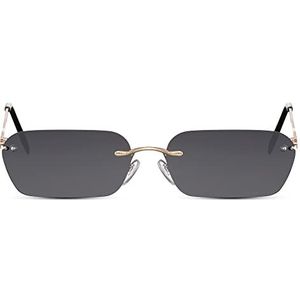 Cheapass Zonnebrillen Trendy Rechthoekig randloos Stijl Gouden Frame met Zwarte Lenzen UV400 bescherming voor Mannen en Vrouwen