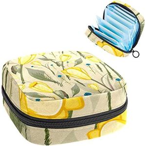 Maandverband Opbergtas,Draagbare maandverband Opbergzak,Gele bloem, Meerkleurig, 4.7x6.6x6.6 in/12x17x17 cm
