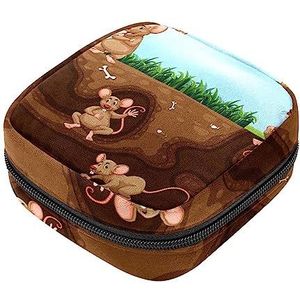 Maandverband Opbergtas, Vrouwelijke Product Pouches Draagbare Periode Kit Tas voor Meisjes Vrouwen Dames Rat Familie Wonen Ondergrondse, Meerkleurig, 4.7x6.6x6.6 in/12x17x17 cm