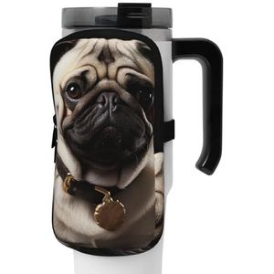 OUSIKA Cool Pug Hond Print Water Fles Pouch Tumbler Pouch Bag Handheld Sport Drinken Fles Accessoires Tas Rits Pouch Riem Tas voor Mannen Vrouwen, Zwart, S