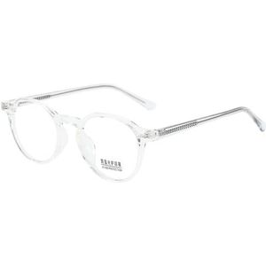 moomoobird Anti-blauw licht glazen mannen vrouwen retro bril ronde glazen montuur TR90 montuur bril, transparant, Large
