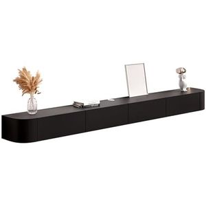 Houten Zwevende Tv-standaard, Met Laden En Deuren, Aan De Muur Gemonteerde Mediaconsole-plankkast, Witte Tv-opbergkast, Entertainmentcentrum, Voor Woonkamer, Slaapkamer (Color : Black, S : 200x24x20