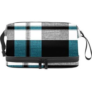 Grote capaciteit reizen cosmetische tas, make-up tas, waterdichte make-up tas organizer, geruite patroon geruit blauw zwart wit grijs, Meerkleurig, 27x15x14 cm/10.6x5.9x5.5 in