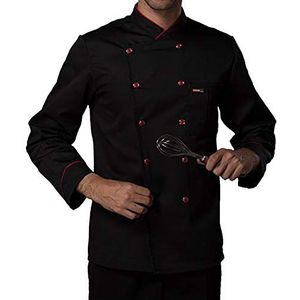YWUANNMGAZ Heren chef-kokjas met lange mouwen, kookjas, double-breasted catering jassen fornuis restaurant uniformen met knoppen (kleur: zwart, maat: E (3XL))
