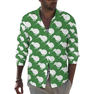 Kiwi Bird heren revers shirt met lange mouwen button down print blouse zomer zakken T-shirts tops M