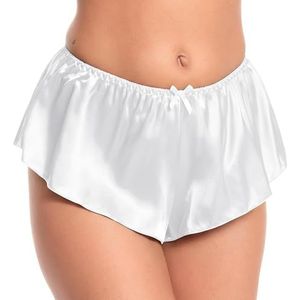 Satini Satijn Soepele french knickers Rok Korte broek Satijnen broekjes Ondergoed (Wit, L)