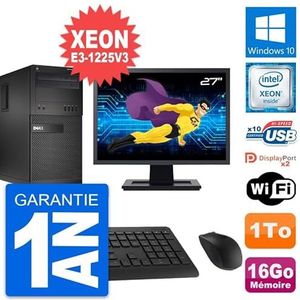 Dell Xeon E3-1225V3 MT-desktop-pc met 27 inch (63 cm), 16 GB RAM, 1 TB harde schijf, Windows 10, WiFi (gereviseerd)