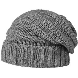 Lierys Jil Oversize Gebreide Muts Dames/Heren - Made in Germany wintermuts beanie long met voering voor Herfst/Winter - One Size grijs