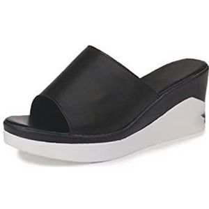 MOEIDO Damespantoffels Summer Slides Women Wedges Slippers Slip-On Shoes Woman Peep Toe High Heels Platform Sandals Ladies (Size : 37 EU)