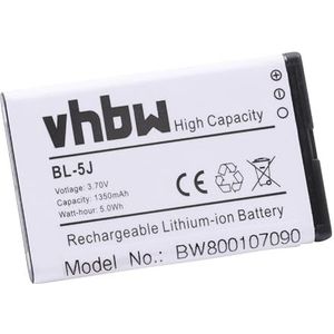 vhbw Li-Ion batterij 1350mAh (3,7V) voor mobiele telefoon smartphone Nokia Lumia 520.2, 521, 525, 525.2, 526, 530, 530 Dual SIM zoals BL-5J.