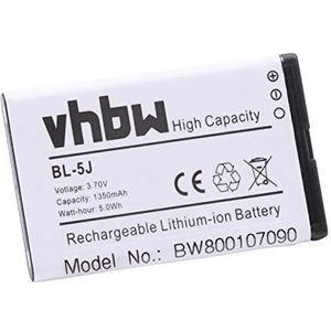 vhbw Li-Ion batterij 1350mAh (3,7V) voor mobiele telefoon smartphone Nokia Lumia 520.2, 521, 525, 525.2, 526, 530, 530 Dual SIM zoals BL-5J.