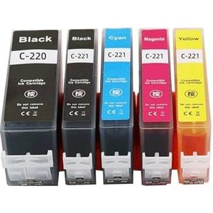5-kleuren PGI-220 CLI-221 compatibele inktcartridge for Canon PGI220 CLI221 PIXMA IP3600 IP4600 IP4700 MX860 MX870 MP550 MP560(1SET 5PK)