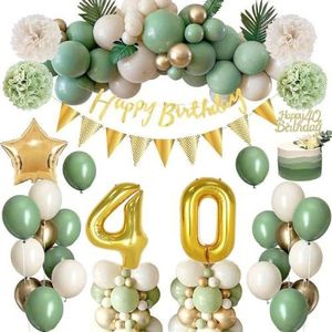 FeestmetJoep® 40 jaar feestpakket Groen / Goud 63-delig - 40 jaar verjaardag versiering - 40 jaar slingers - 40 jaar ballonnen - Feestversiering voor man & vrouw Groen / Goud - 40 jaar verjaardag man