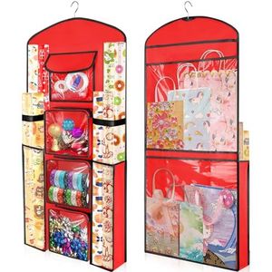 Woodoulogy Opknoping Gift Wrapping Papier Opslag, 40 ""X17"" Rode Dubbelzijdige Kerst Wrapper Bag Container, Oxford Craft Roll Organizer, Present Wrap Houder voor Slaapkamer Kast, Deur, Kast