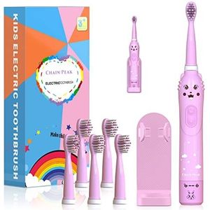 Sonic elektrische tandenborstel voor kinderen, oplaadbare slimme tandenborstel voor kinderen, tandenborstel voor peuters, jongens, meisjes, leeftijd 3-12, met 30s-herinnering, 2 minuten timer, 6 standen, 6 opzetborstels, wandhouder