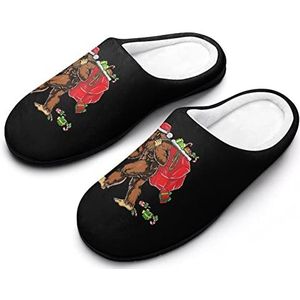 Santa Bigfoot Kerst Katoenen Slippers Voor Vrouwen Warme Anti-Slip Rubber Zool Huisschoenen Voor Indoor Hotel 7-8 (39-40)