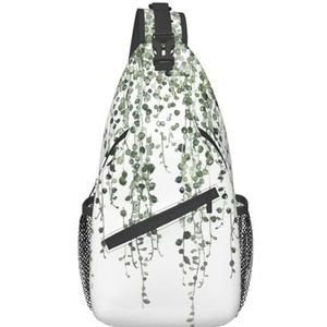 Schilderij Amandelbloesems Print Riem Tas voor Vrouwen Mannen, Modieuze Crossbody Tassen, Sling Rugzak met Verstelbare Riem, Groene planten, Eén maat