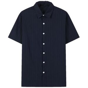 Dvbfufv Linnen overhemd voor heren met korte mouwen, casual baggy, revers strand T-shirt, modieuze trendy Hawaïaanse shirts, marineblauw, S