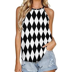 Zwarte en witte diamanten dames tank top zomer mouwloze t-shirts halter casual vest blouse print t-shirt 5XL