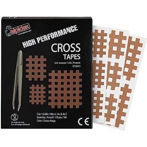 ALPIDEX Cross Tape Rasterpleisters Inklusief Pinzette Verschillende Maten Hoeveelheden Roosterpleister, Kleur:beige, Aantal stuks:170 stuks - maat A.B en C