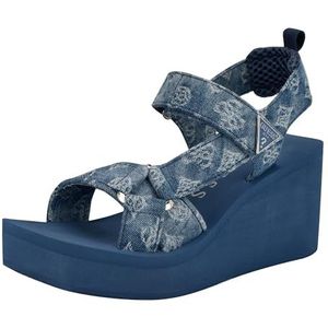 GUESS Dames Daysa wig sandaal, medium blauw denim logo 421, 9 UK, Medium Blauw Denim Logo 421, 9 UK