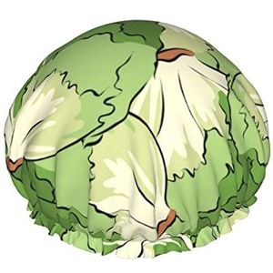 Cartoon Broccoli Patroon Douche Cap,Nachtmutsje Dubbellaags Waterdichte Elastische Badmuts Herbruikbare Badmuts