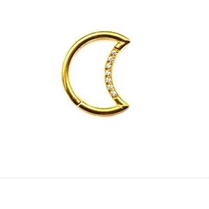 Neuspiercing Maanvormige Nostril Septum Piercing Ear Tragus Cartilage Helix Lip Earring Hoop Neus Ringen Zirkoon Helixpiercing (Color : Gold Moon, Size : Steel 1.2x8mm)