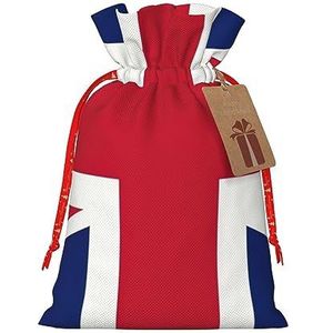 Britse vlag trekkoord kerstcadeau tas-met rustieke aantrekkingskracht, perfect voor al uw geschenkbehoeften