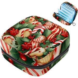 MUOOUM Kerst Snoep Riet Patroon Maandverband Opbergtas Menstruatie Pad Tas Draagbare Menstruatie Cup Pouch met Rits voor Tiener Meisjes Vrouwen Dames