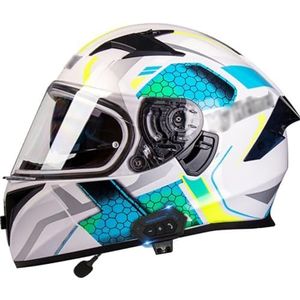 Bromfietshelm Met Snelsluiting DOT/ECE Goedgekeurde Omkeerbare Bluetooth-Motorhelm Modulaire Offroad-Helm Anti-Condens Dubbele Lens Voor Crossmotorracen 7,L(57-58CM)