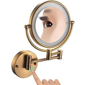 GVSIIOHRR Make-up spiegel wandgemonteerde make-upspiegel uitschuifbaar 360 graden rotatie, badkamer scheerspiegel cosmetische make-upspiegel 20 cm (kleur: brons, maat: 5x vergroting)