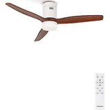 CREATE Windcalm DC, witte plafondventilator, vleugels van donker hout met licht, stil, dimbaar licht, timer, vermogen 40 W, Ø 132 cm