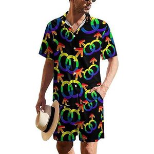 Gay Love LGBT Hawaiiaanse pak voor heren, 2-delig, strandoutfit, shirt en korte broek, bijpassende set